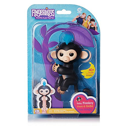 Fingerlings - Interactive Baby Monkey - Finn (Black with Blue Hair) By WowWee