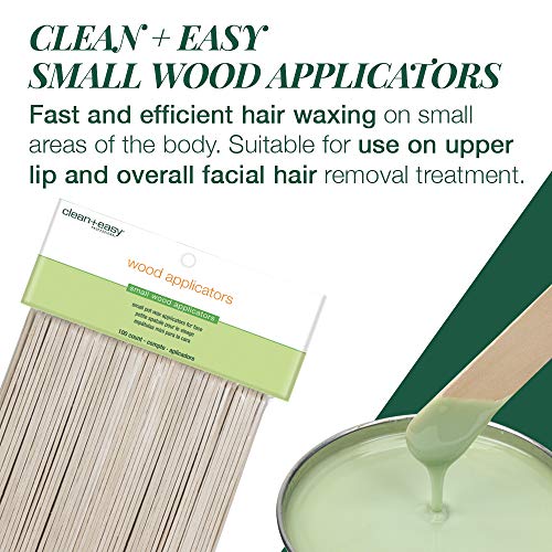 Clean + Easy Wooden Wax Applicator Sticks for Facial Waxing - Small Disposable Spatula, 100 ct