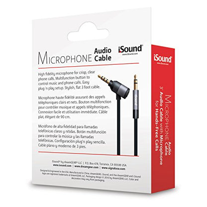 ISound – Microphone Audio Cable – 3 Foot Cable with Built-in Hands Free Microphone and Multifunction Control