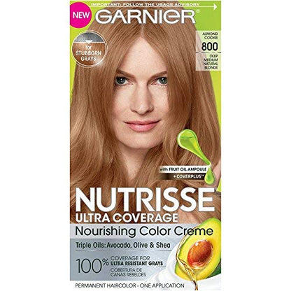 Garnier Nutrisse Ultra Coverage Hair Color, Deep Medium Nautral Blonde (Almond Cookie) 800 (Packaging May Vary), Pack of 1