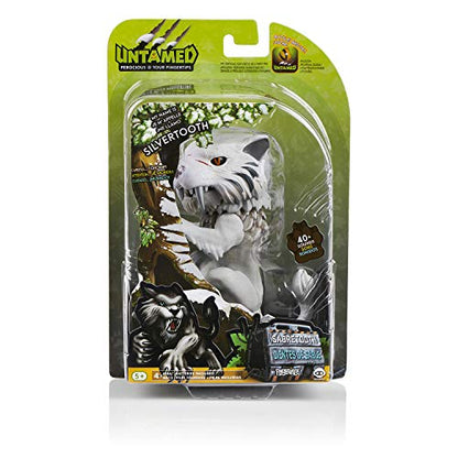 WowWee Untamed Sabre Tooth Tiger by Fingerlings – Silvertooth (Silver) – Interactive Collectible Toy