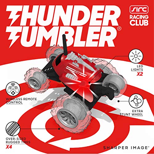 Sharper Image Thunder Tumbler Spinning Stunt Mini Truck RC Car with 5th Wheel, Red