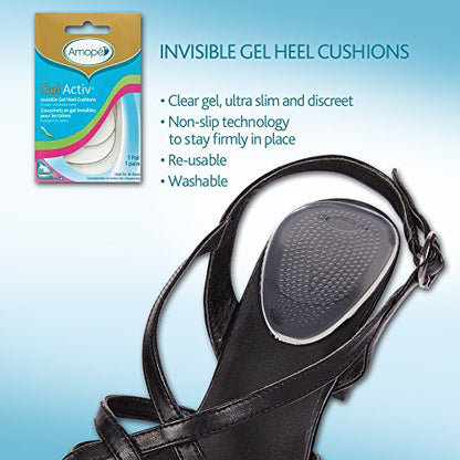 Amope GelActiv Invisible Gel Heel Cushions Insoles for Women, 1 pair, Size 5-10