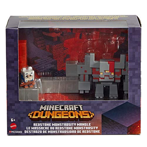 Minecraft Dungeons Mini Battle Box, with Exclusive Redstone Monstrosity, Valorie Character and Lava Set Piece, Action and Adventure Toy Based on Video Game, Gift for Kids Age 6 and Older