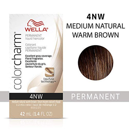 Wella Color Charm Permanent Liquid Hair Color for Gray Coverage 4NW Med Natural Warm Brown