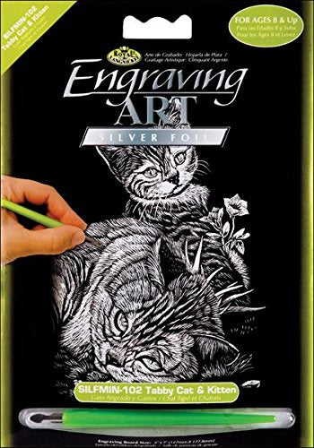 ROYAL BRUSH SILMIN-102 Tabby Cat and Kitten Mini Silver Foil Engraving Art Kit, 5 x 7