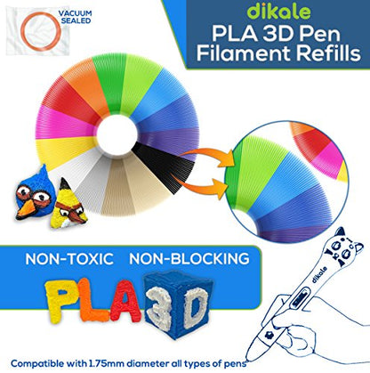 3D Pen Filament Refills PLA - Dikale (14 Colors, 10 Feet Each) 170C-230C