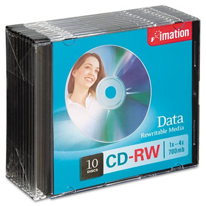 CD-RW Discs, 700MB/80min, 4X, w/Slim Jewel Cases, Silver, 10/Pack