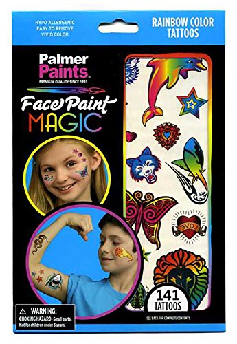 141 Rainbow Color Tattoos for Children - 6 Sheets