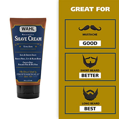 WAHL Shave Cream with Essential Oils for Grooming Sensitive Skin & Reducing Nicks, Cuts, & Razor Burn, Manuka, Meadowfoam Seed, Clove, & Moringa Oil – Model 805608