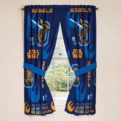 Star Wars Rebels Blue 63” Drapery/Curtain 4pc Set (2 Panels, 2 Tie backs) - Official Star Wars Product