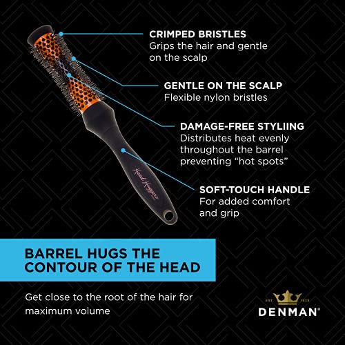 Denman X Small Thermo Ceramic Hourglass Hot Curl Brush DHH4H – Hair Curling Brush for Blow-Drying, Straightening, Defined Curls, Volume & Root-Lift - Orange