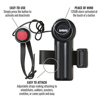 SABRE PA-MDA Mobility Device Alarm with LOUD 120 dB Emergency Panic Button - Great for Walkers, Wheelchairs, Beds or Anywhere where a Call for Help may be required