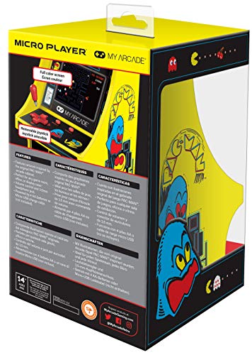 My Arcade Micro Player Mini Arcade Machine: Pac-Man Video Game, Fully Playable, 6.75 Inch Collectible, Color Display, Speaker, Volume Buttons, Headphone Jack, Battery or Micro USB Powered