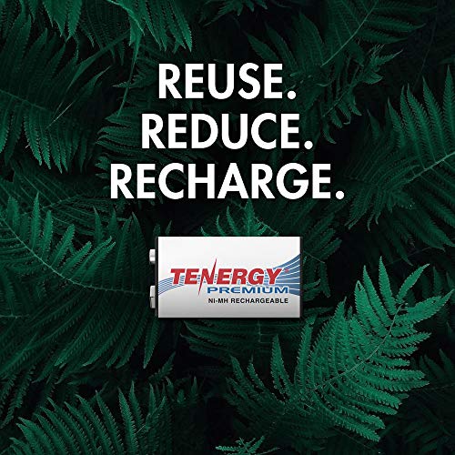 Tenergy Premium 9V Batteries Rechargeable High Drain 250mAh NiMH 9V Square Battery for Smoke Alarm/Detector, 4 Pack