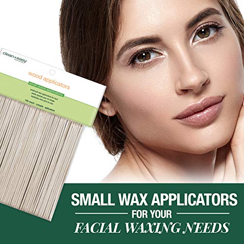 Clean + Easy Wooden Wax Applicator Sticks for Facial Waxing - Small Disposable Spatula, 100 ct