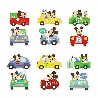 Disney Baby Boys Character Milestone Set, Mickey Mouse Car-Shaped Belly Stickers, No Size