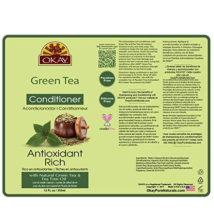 OKAY | Green Tea Nourishing Antioxidant Rich Conditioner | For All Hair Types & Textures | Revitalize - Rejuvenate - Restore | With Tea Tree Oil | Free of Paraben, Silicone, Sulfate | 12 oz