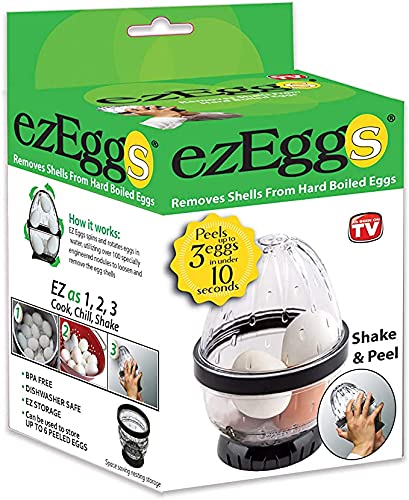 EZ EGGS Hard Boiled Egg Peeler, 3 Egg Capacity – Handheld Specialty Kitchen Tool Peels Egg Shells in Seconds (As Seen on TV)