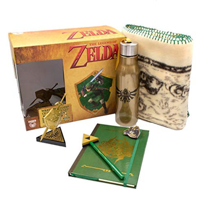 CultureFly Legend of Zelda Collector's Box | Contains 6 Exclusive Items Including Map Blanket, Link Pin, Gold Hylian Shield Vinyl and More