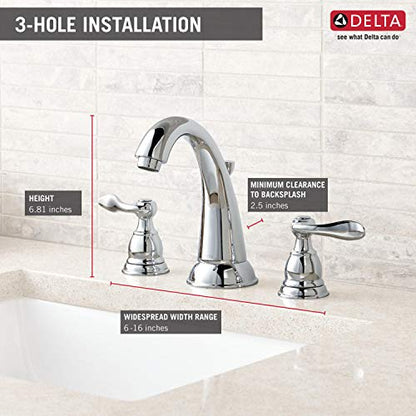 Delta Faucet Windemere Widespread Bathroom Faucet Brushed Nickel, Bathroom Faucet 3 Hole, Bathroom Sink Faucet, Metal Drain Assembly, Stainless B3596LF-SS