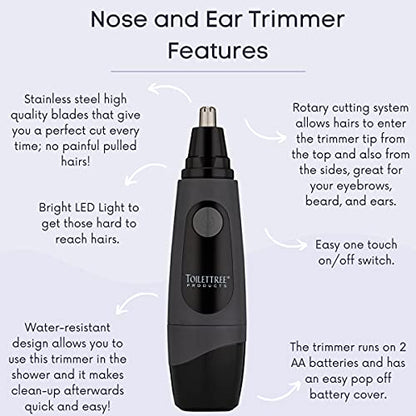 ToiletTree Products Water Resistant Nose and Ear Hair Trimmer with LED Light