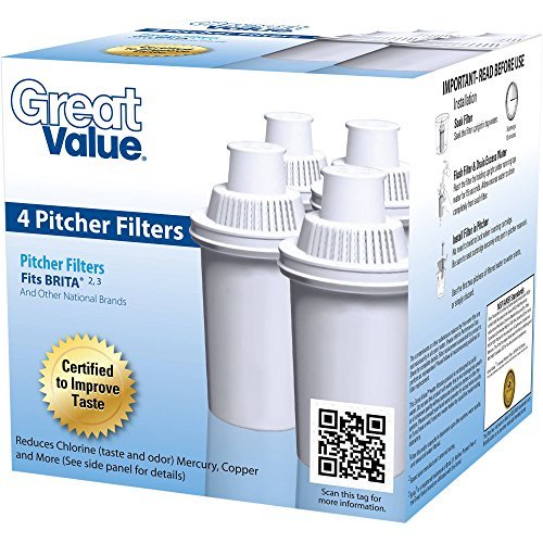 Great Value Universal Pitcher Replacement Filter, 4 Pack