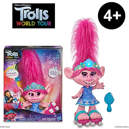 Trolls DreamWorks World Tour Dancing Hair Poppy Interactive Talking Singing Doll with Moving Hair, Toy for Girls and Boys 4 Years and Up