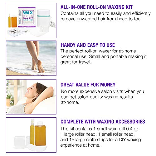 Clean + Easy Personal Roll-On Waxer Kit Set Easy Hair Removal At Home Waxing Machine Device (120V)