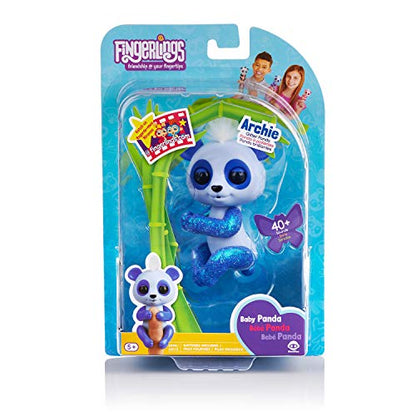 WowWee Fingerlings Glitter Panda - Archie (Blue) - Interactive Collectible Baby Pet