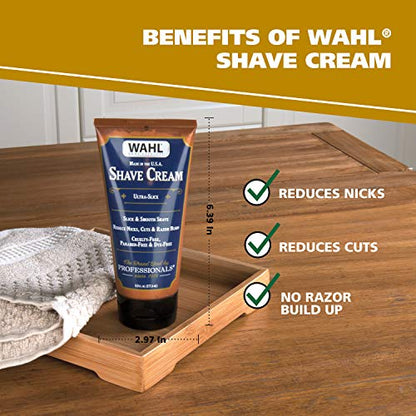 WAHL Shave Cream with Essential Oils for Grooming Sensitive Skin & Reducing Nicks, Cuts, & Razor Burn, Manuka, Meadowfoam Seed, Clove, & Moringa Oil – Model 805608