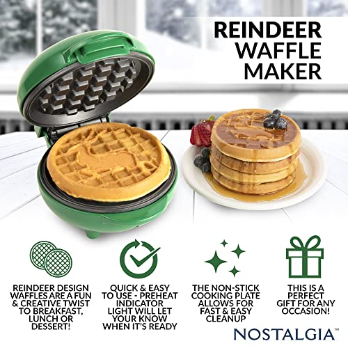 Nostalgia MyMini Limited edition Holiday Christmas personal waffle maker Santa, Snowflake, Reindeer (Reindeer)