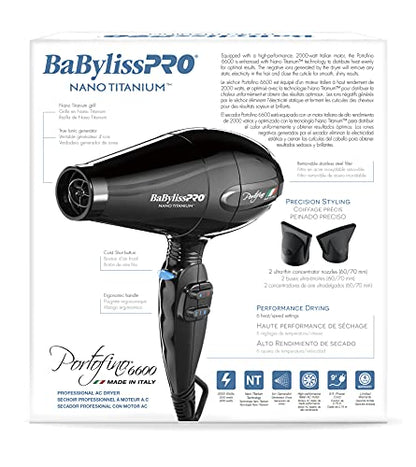 BaBylissPRO Nano Titanium Portofino Full-Size Dryer, Black BABNT6610 UPC: 074108222541