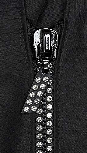 Betty Dain Glitz Rhinestone Zipper Salon Stylist Vest, Rhinestone Closure and Iridescent Fabric, V-Neckline, Adjustable Belt, Pockets with Zippered Bottoms, Water Resistant Lightweight, Black, L