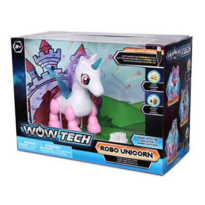 NKOK USB PetBotz - Robo Unicorn, Rechargeable, Miniature, Interactive pet Robot, Lights up, Sound Activated, Makes Noises on Command, Comes with Necklace and Hair Brush, USB Charger Included