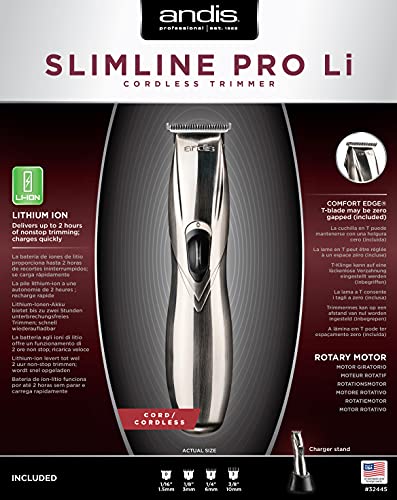 Andis 32400 Slimline Pro Lithium Ion T-blade Trimmer, Chrome