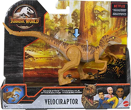 Jurassic World Velociraptor - Claw Slash Savage Strike Dinosaur Action Figure, Smaller Size, Attack Move Iconic to Species, Movable Arms & Legs, Great Gift for Ages 4 Years Old & Up