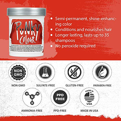 Punky Fire Semi Permanent Conditioning Hair Color, Non-Damaging Hair Dye, Vegan, PPD and Paraben Free, Transforms to Vibrant Hair Color, Easy To Use and Apply Hair Tint, lasts up to 35 washes, 3.5oz