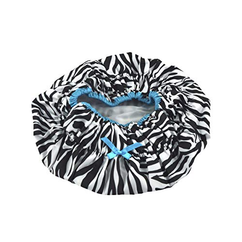 Reusable Shower Cap & Bath Cap & Lined, Oversized Waterproof Shower Caps Large Designed for All Hair Lengths with PEVA Lining & Elastic Band Stretch Hem Hair Hat - Fashionista Sassy Stripes