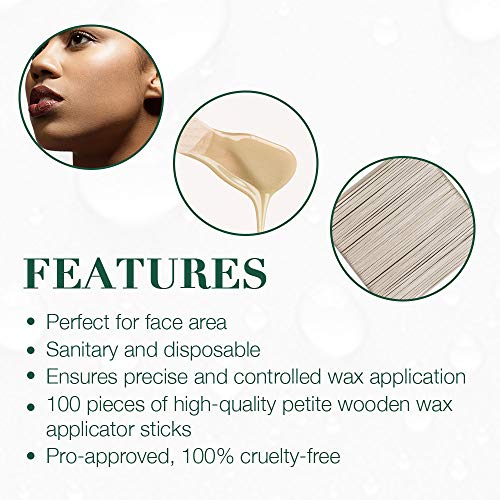 Clean + Easy Wooden Wax Applicator Sticks for Facial Waxing - Small Disposable Spatula, 100 ct