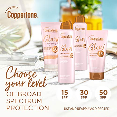 Coppertone Glow Shimmering Sunscreen Spray SPF 30 ounces, pink, 5 Ounce