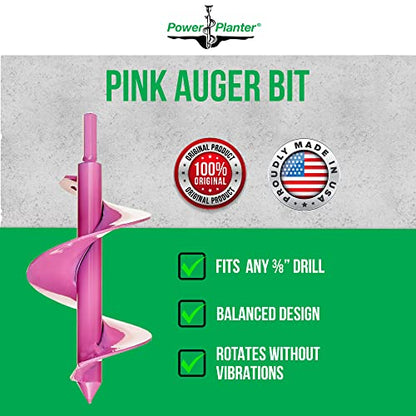 Power Planter Bulb & Bedding Pink Auger Bit (3"x7") with 3/8" Non-Slip Hex Drive for Bulb Planting and Gardening Equipment for Grass and The Lawn, Mixing Paint, Earth Auger for Home Projects