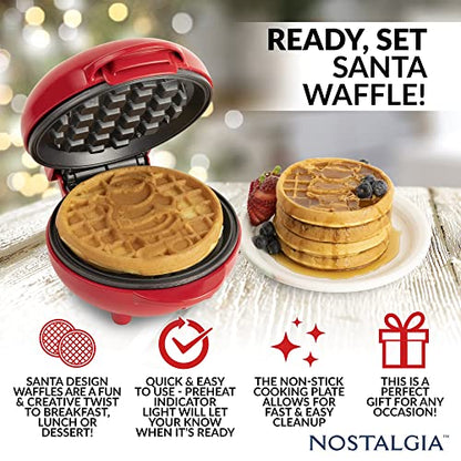 Nostalgia MyMini Limited edition Holiday Christmas personal waffle maker Santa, Snowflake, Reindeer (Santa)