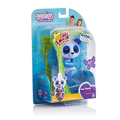 WowWee Fingerlings Glitter Panda - Archie (Blue) - Interactive Collectible Baby Pet