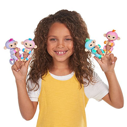 WowWee Fingerlings 2Tone Monkey - Candi (Pink with Blue Accents) - Interactive Baby Pet (3722)