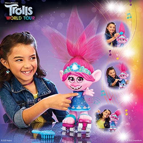 Trolls DreamWorks World Tour Dancing Hair Poppy Interactive Talking Singing Doll with Moving Hair, Toy for Girls and Boys 4 Years and Up