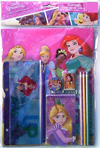 Disney Princess 10 Piece Stationery Set - Folders - Notepad - Pencil Bag - Pencils - Sharpener - Eraser - Ruler