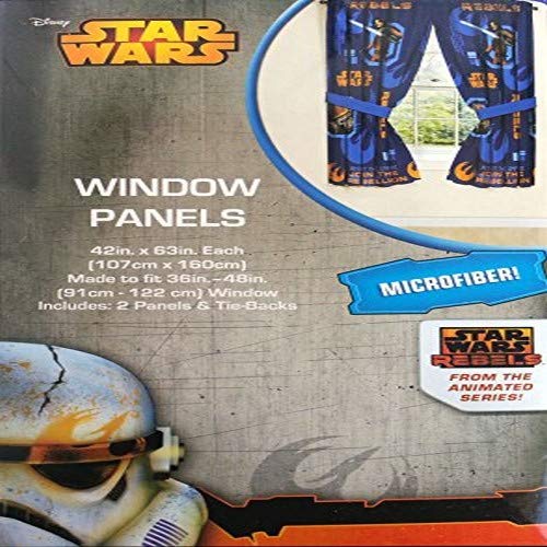 Star Wars Rebels Blue 63” Drapery/Curtain 4pc Set (2 Panels, 2 Tie backs) - Official Star Wars Product