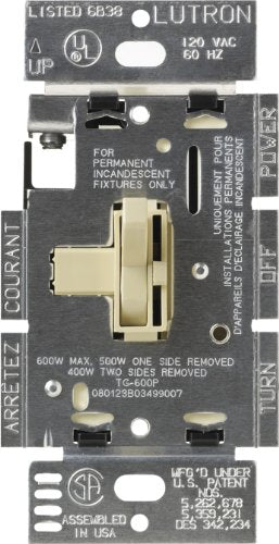 Lutron Toggler Dimmer Switch for Halogen and Incandescent Bulbs, Single-Pole, TG-600PH-IV, Ivory