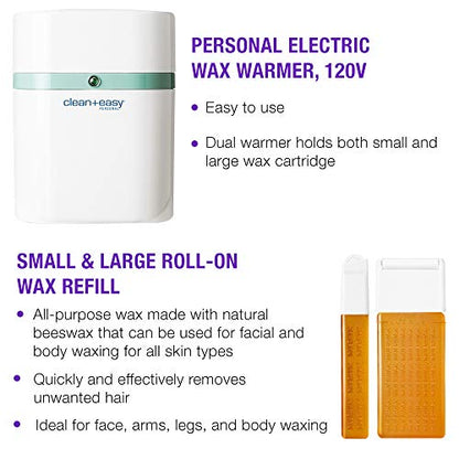 Clean + Easy Personal Roll-On Waxer Kit Set Easy Hair Removal At Home Waxing Machine Device (120V)